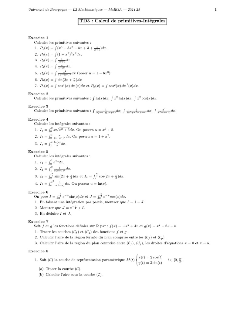 Primitives et Intégrales en Mathématiques | PDF