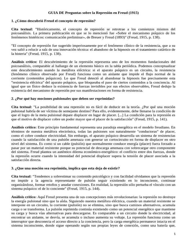 Preguntas Clave sobre la Represión en Freud | PDF | Sigmund Freud ...