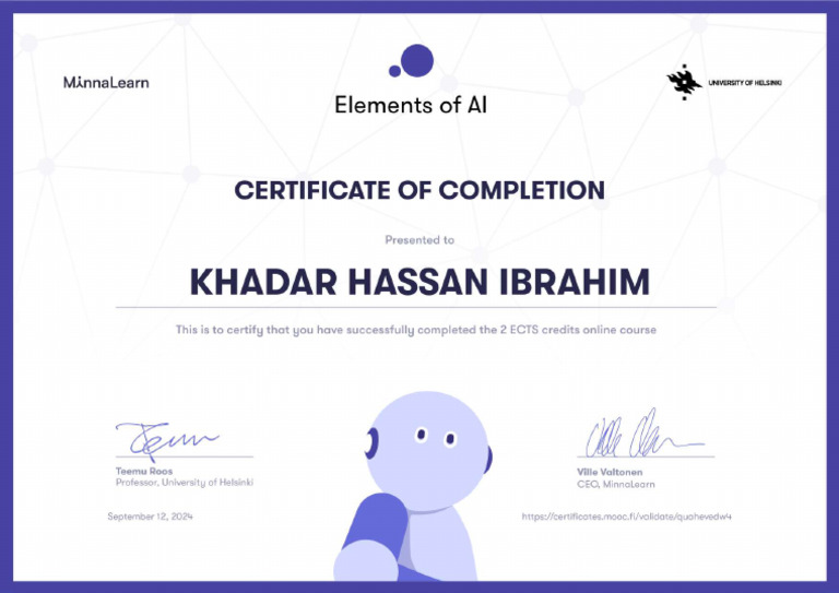 Elementsof AI Course Certificate | PDF
