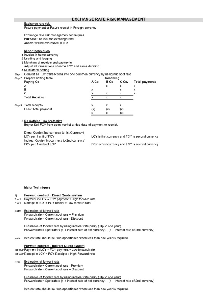 Exchange Rate Risk Management Techniques | PDF | Option (Finance ...