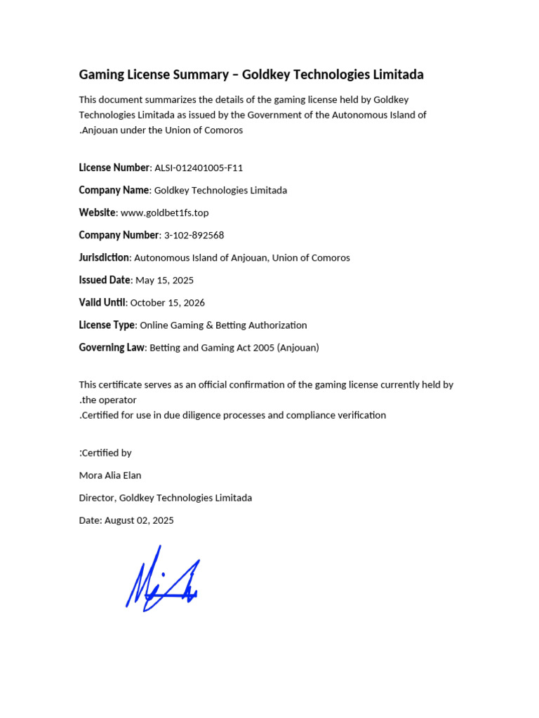 Anjouan Gaming License Summary | PDF