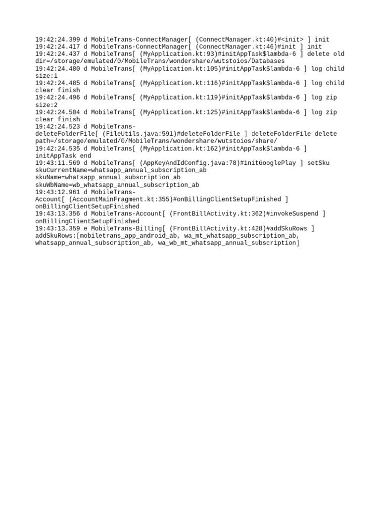 MobileTrans App Initialization Logs | PDF