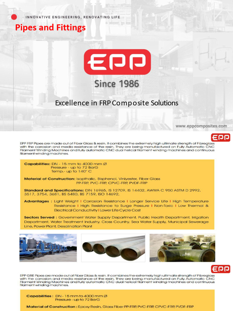 Epp(India) Grp & GRE Pipes | PDF | Pipe (Fluid Conveyance) | Fiberglass