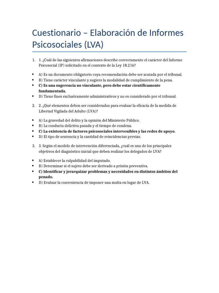 Cuestionario LVA | PDF