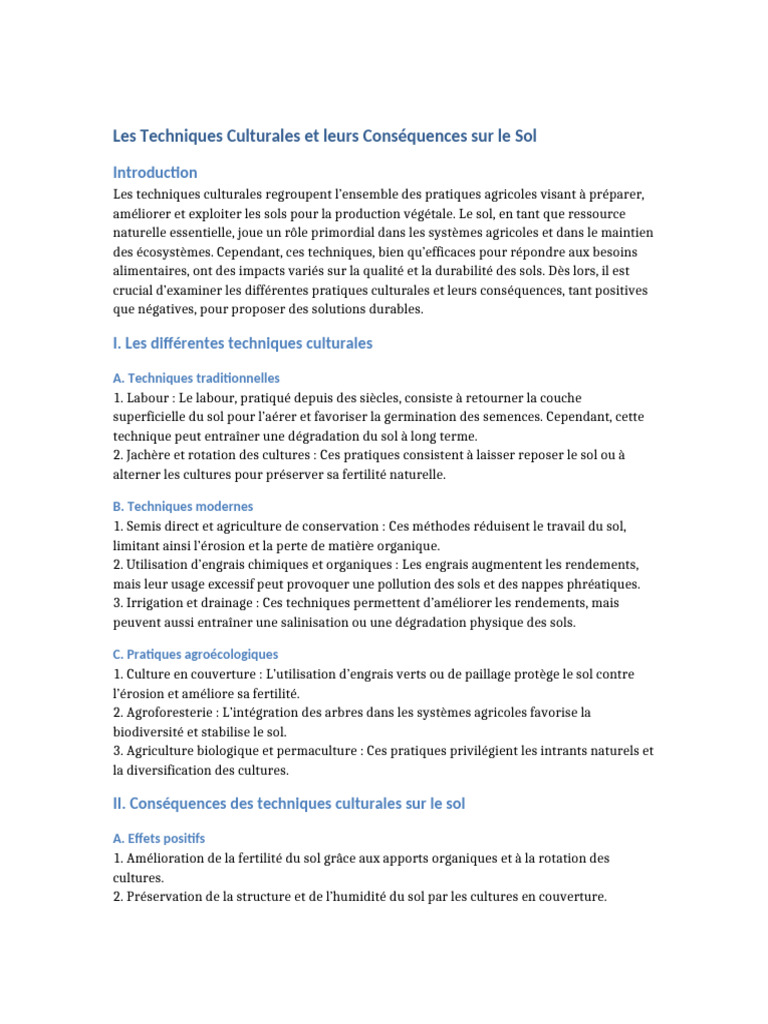 Techniques Culturales et Sol: Impact et Solutions | PDF | Sol ...