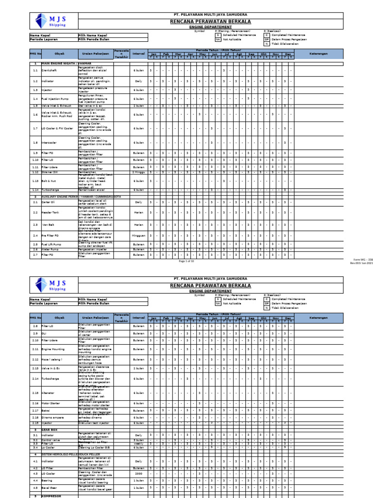 Form Wg-33b Rencana Perawatan Berkala Mesin | PDF