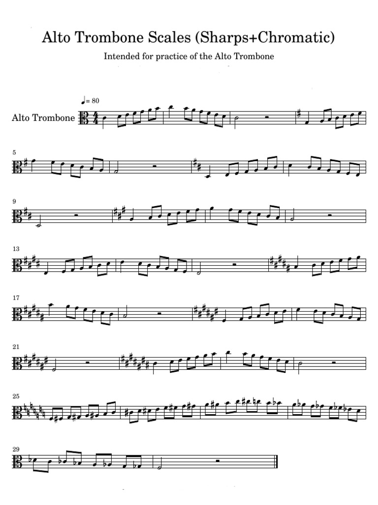 Alto Trombone Scales (Sharps+Chromatic) | PDF