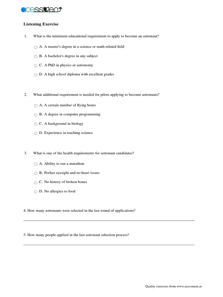 P6 Listening Sample Exercise | PDF | Astronauts | Weightlessness