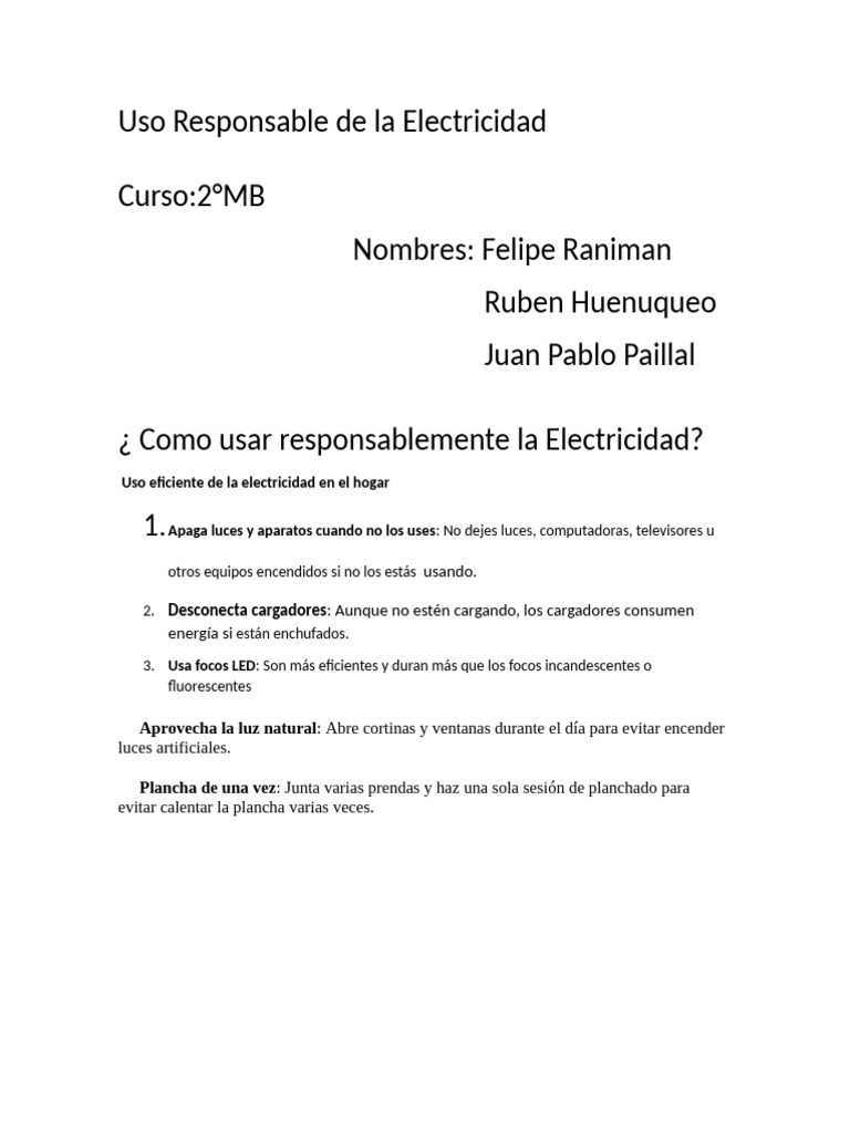 Uso Eficiente de la Electricidad en Casa | PDF