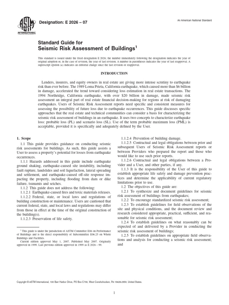 E2026-07 Seismic Risk Assessment of Buildings | PDF | Earthquakes | Tsunami