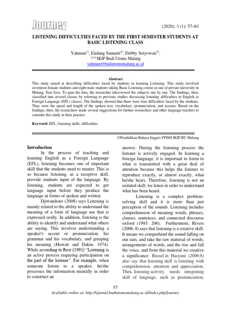 Listening Challenges in EFL Students | PDF | English As A Second Or ...