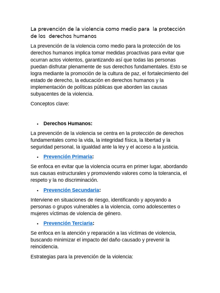 Prevención de la Violencia y Derechos Humanos | PDF | Relaciones ...
