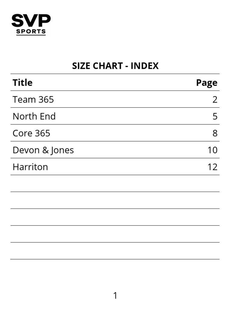 SVP Clothing Size Chart Overview | PDF