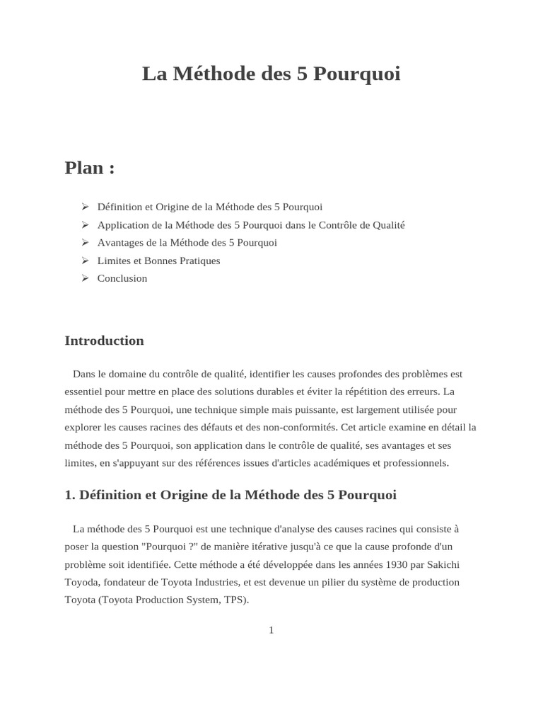 Méthode des 5 Pourquoi en Qualité | PDF