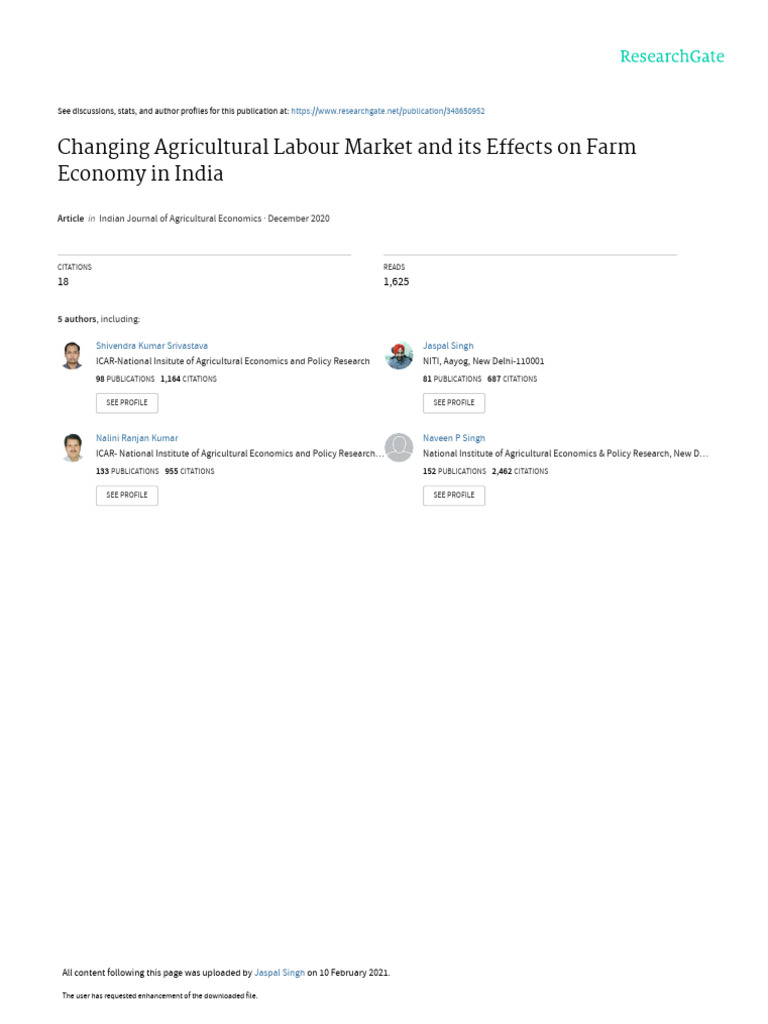 Agricultural Labor Market Changes in India | PDF | Labour Economics ...