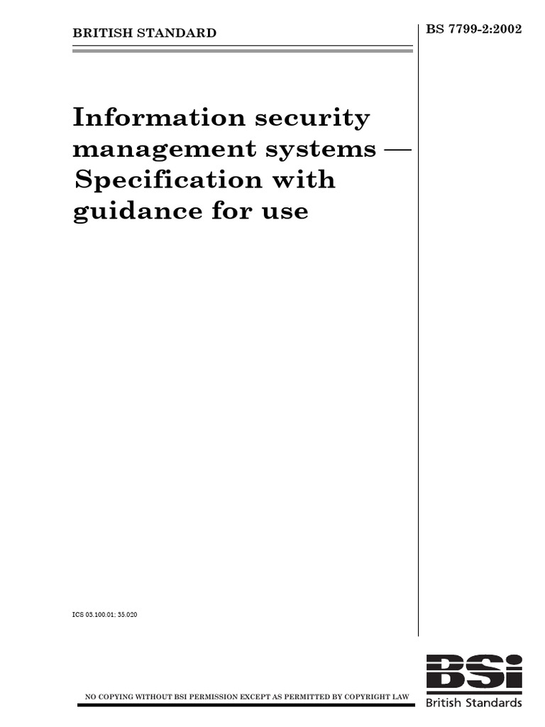 BS 7799-2:2002 Information Security Standard | PDF