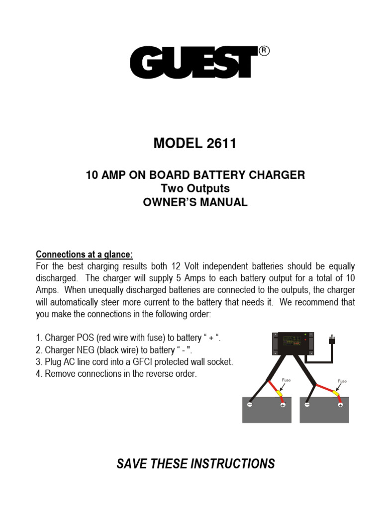 Guest Charge Pro 2611 Owner's Manual | PDF | Battery Charger | Direct ...