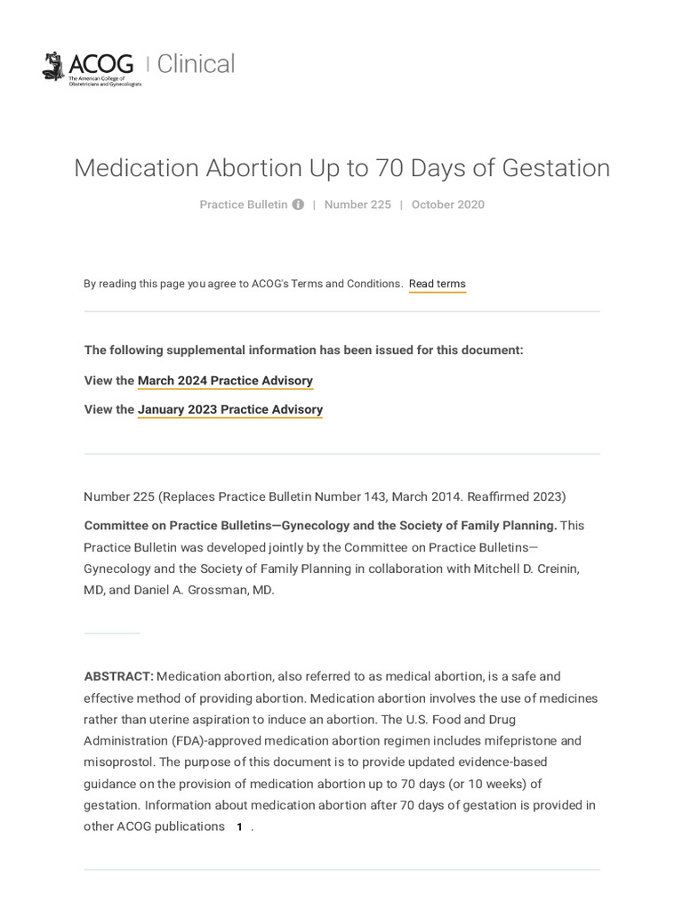 ACOG Guidelines for Medication Abortion | PDF | Abortion | Pregnancy