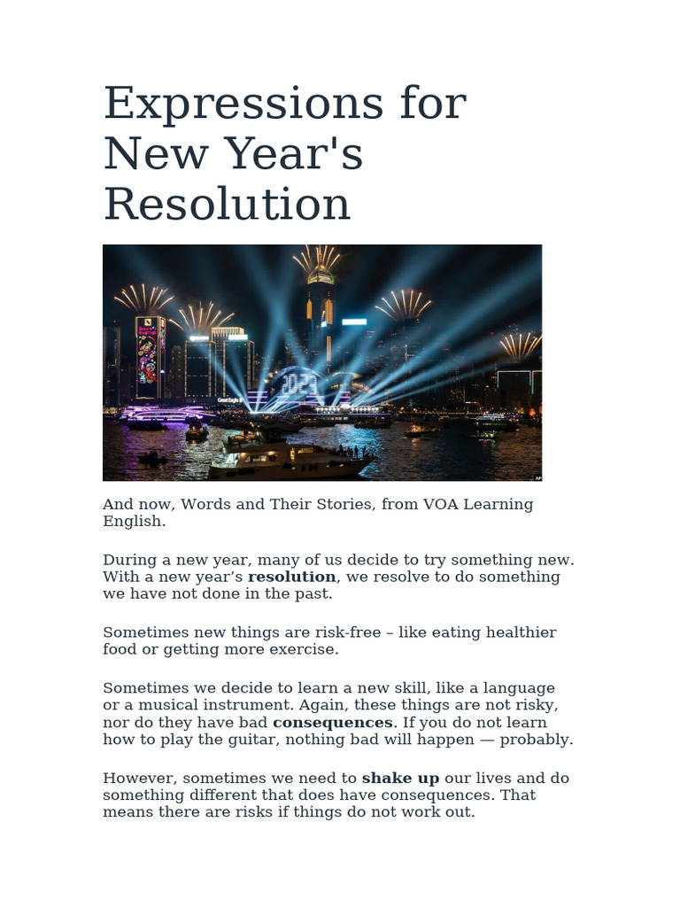 New Year's Resolutions Explained | PDF | Risk | Verb