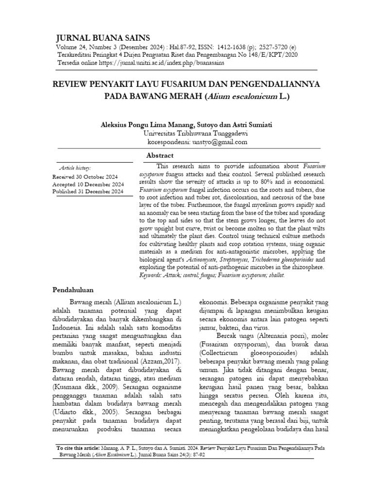 Pengendalian Penyakit Layu Fusarium Bawang | PDF
