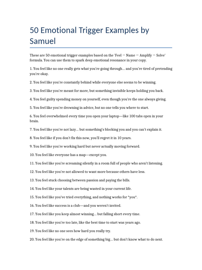 50 Emotional Trigger Examples by Samuel REDO | PDF