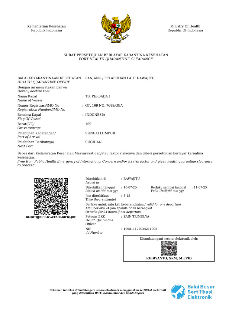 Surat Persetujuan Berlayar Kesehatan | PDF