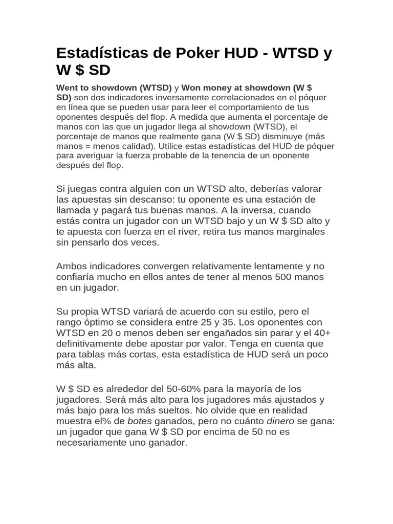 Estadísticas WTSD y W$SD en Póker | PDF | Póker | Dispositivos de juego