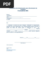 AUTORIZAÇÃO PARA CHQ DEVOLVIDO