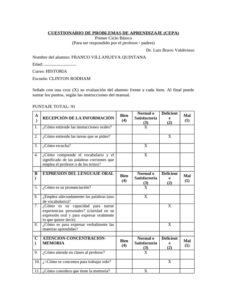 Cuestionario de Aprendizaje CEPA | PDF | Aprendizaje