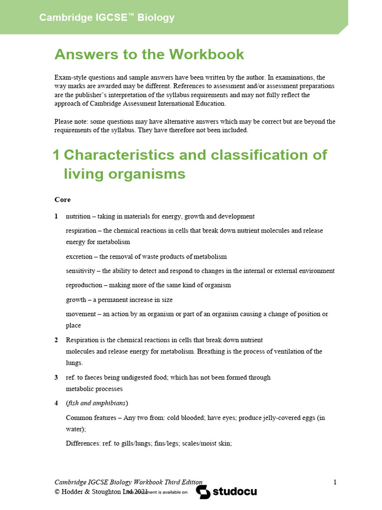 Cambridge IGCSE Biology Workbook Answers | PDF | Circulatory System ...