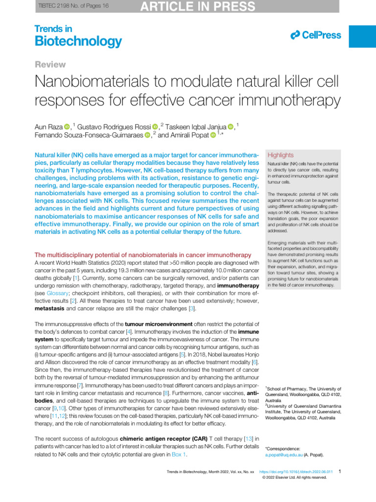 Nanobiomaterials Enhance NK Cell Therapy | PDF | Antimicrobial ...