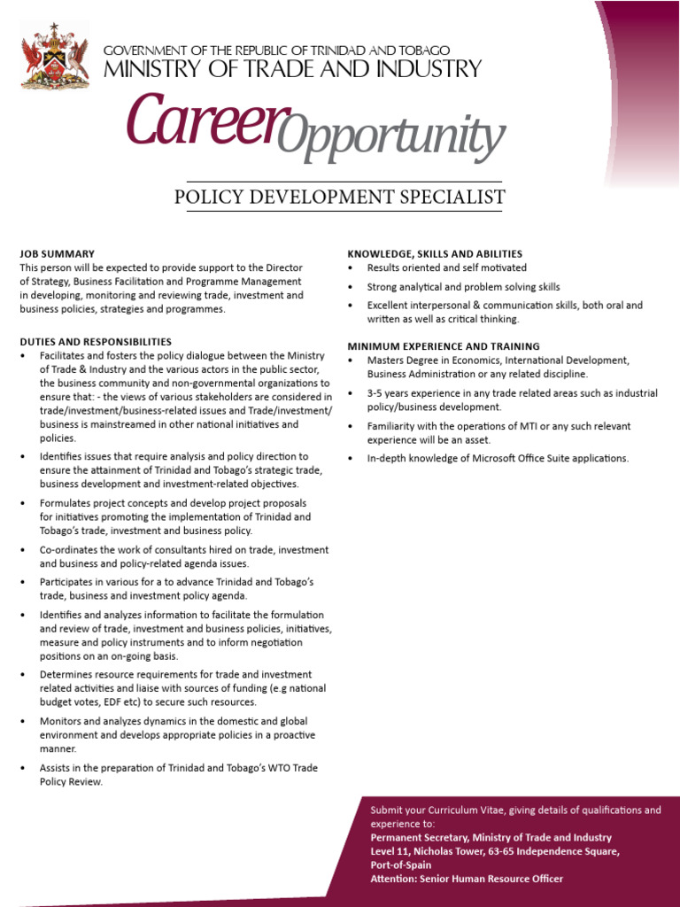 Policy Development Specialist Role | PDF | Policy | Economies