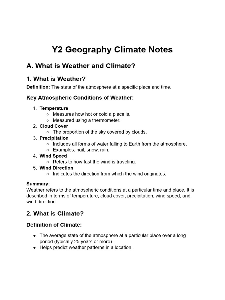 Y2 Geography Climate Notes | PDF | Humidity | Water Vapor
