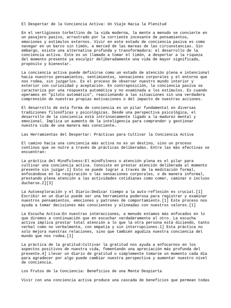 El Despertar de La Conciencia Activa, Un Viaje Hacia La Plenitud | PDF ...