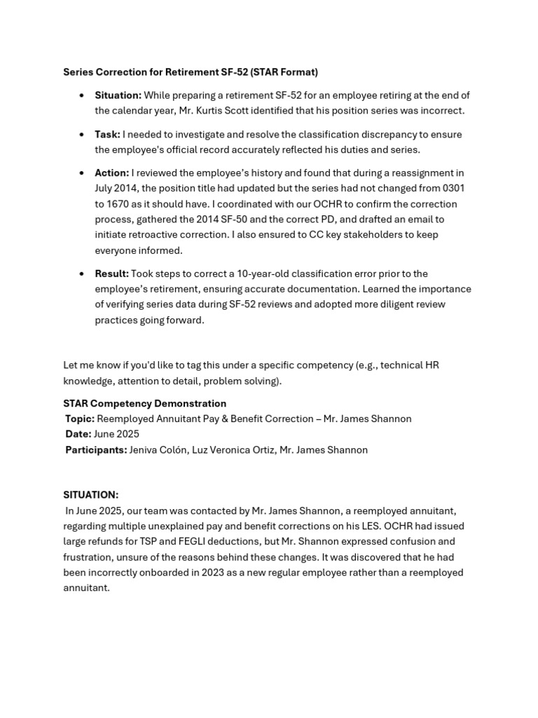 Retirement SF-52 Series Correction Guide | PDF | Résumé | Psychologist