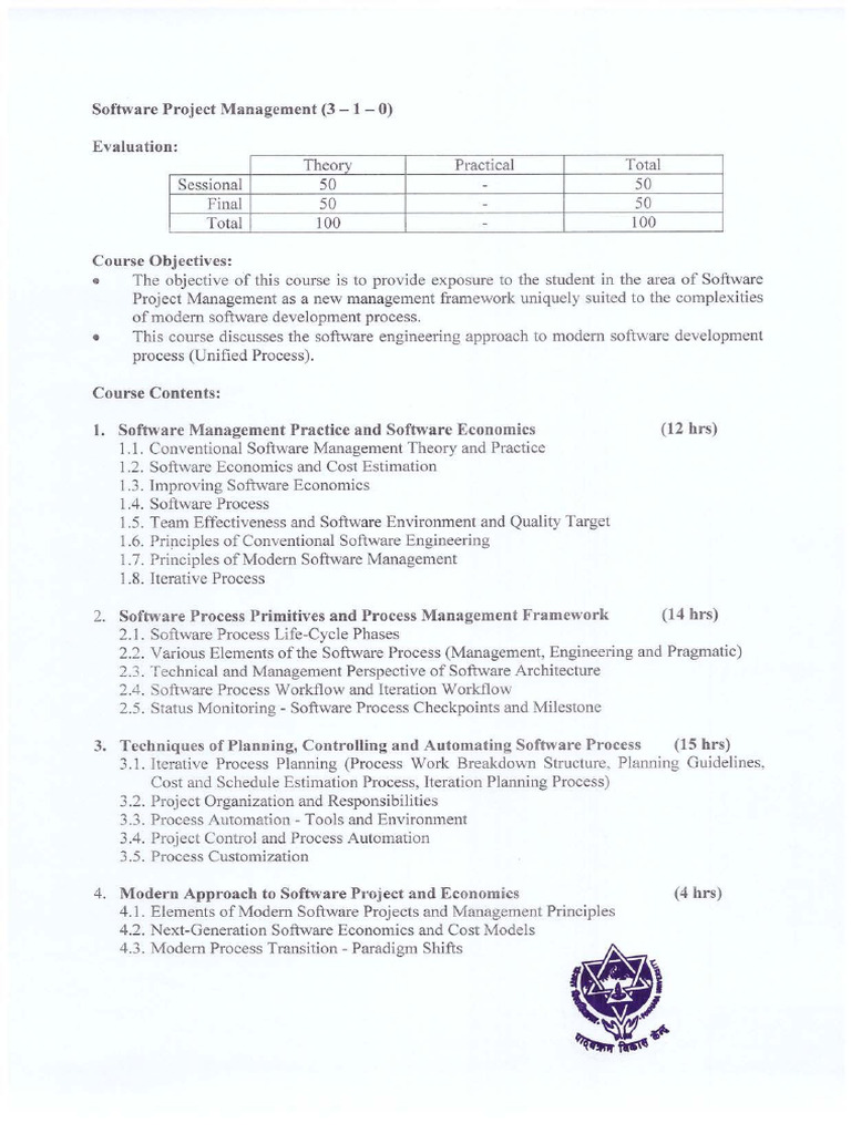 BE Software 8th Sem Syllabus - SPM | PDF