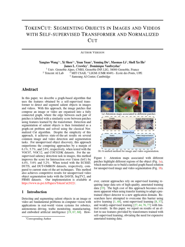 TokenCut: Unsupervised Object Segmentation | PDF | Image Segmentation ...