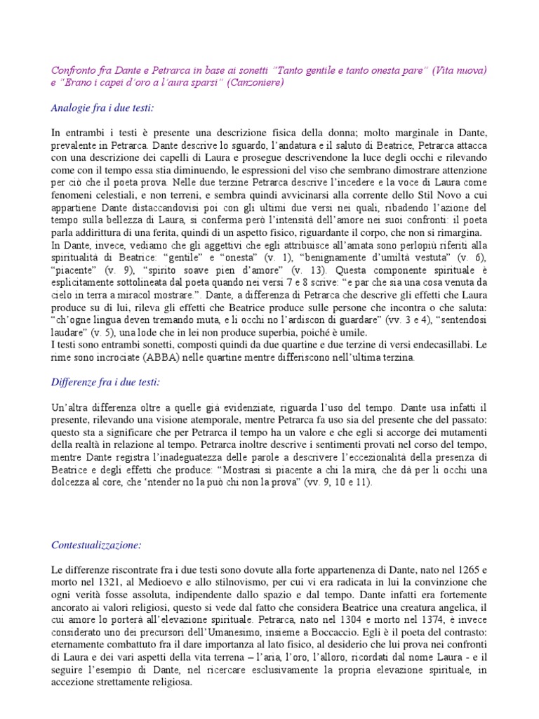 Dante E Petrarca A Confronto Schema