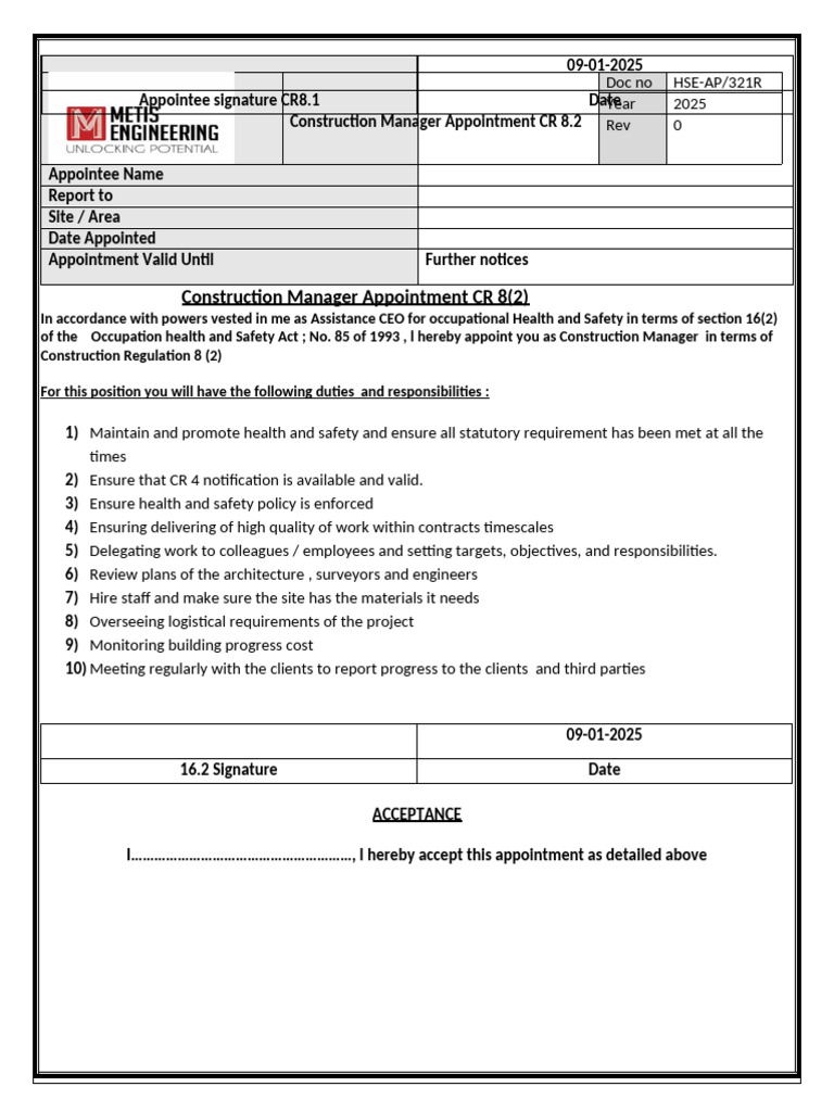 Construction Manager Appointment CR 8.2 | PDF