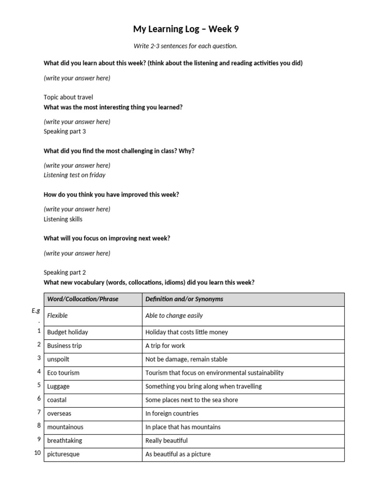 Week 9 Learning Log | PDF