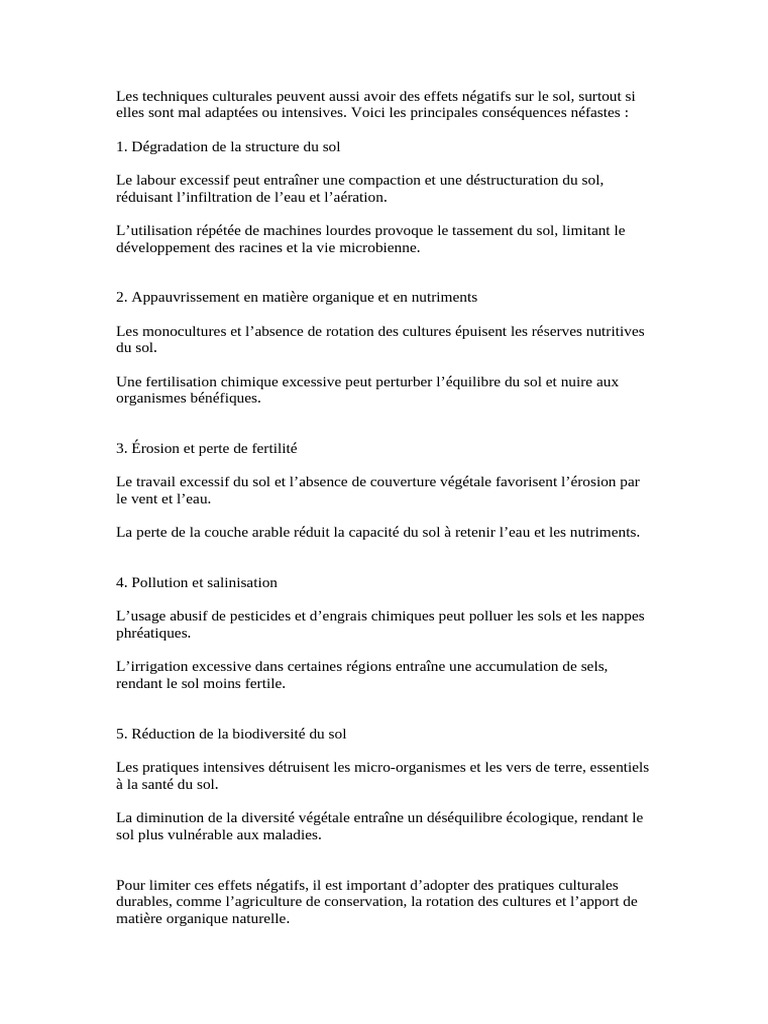 Effets des techniques culturales sur le sol | PDF | Sol (pédologie ...