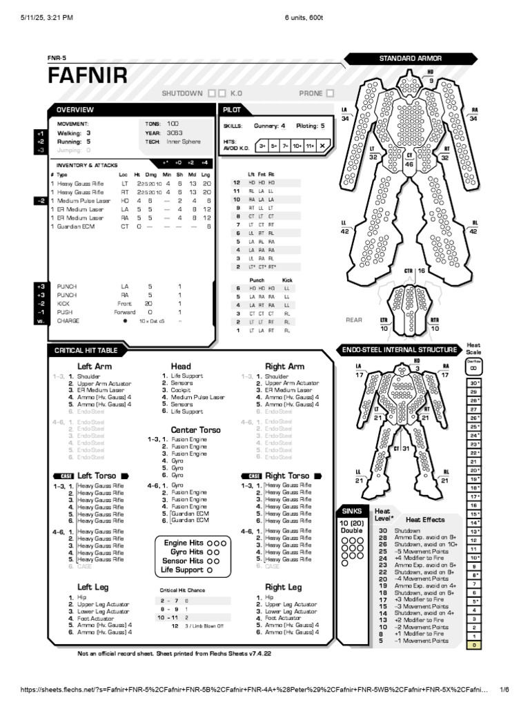 Fafnir Mech Specifications Overview | PDF