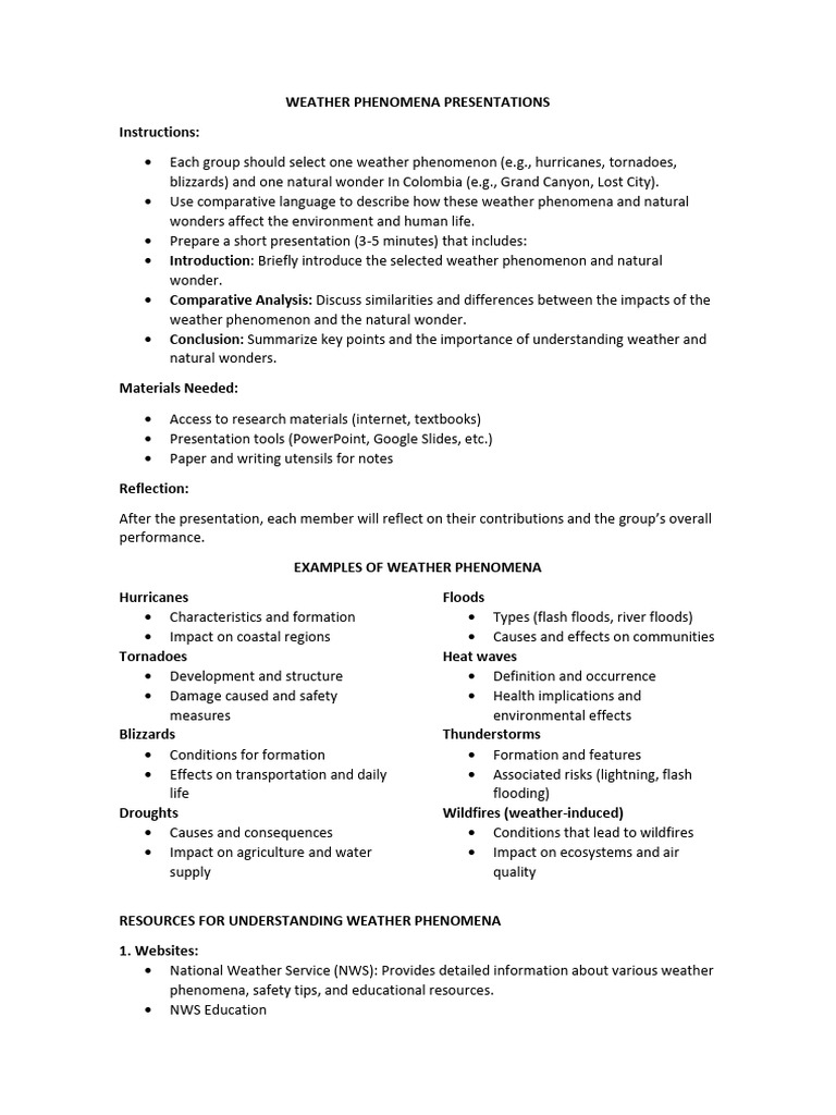 Weather Phenomena and Natural Wonders | PDF | Weather | National ...