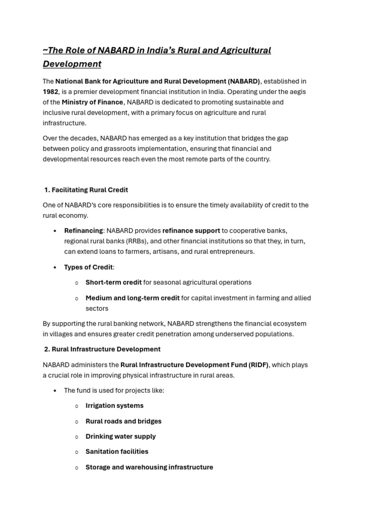 NABARD's Role in Rural Development | PDF | Financial Inclusion ...