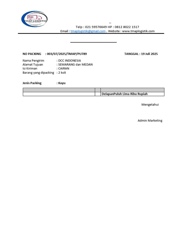 Packing List for Semarang Shipment | PDF