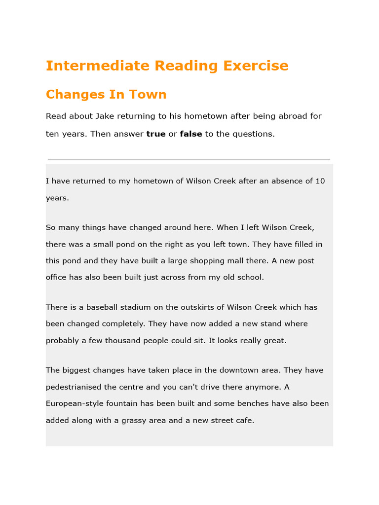 Changes in Wilson Creek: A Reading Exercise | PDF