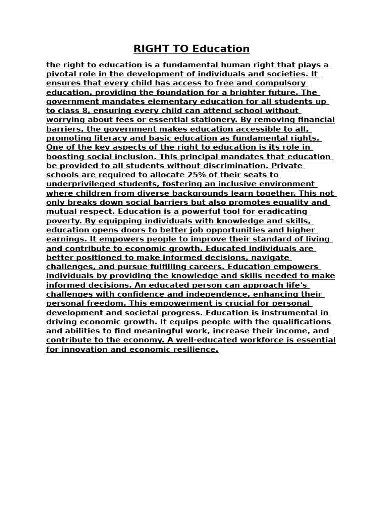Right to Education: A Fundamental Human Right | PDF