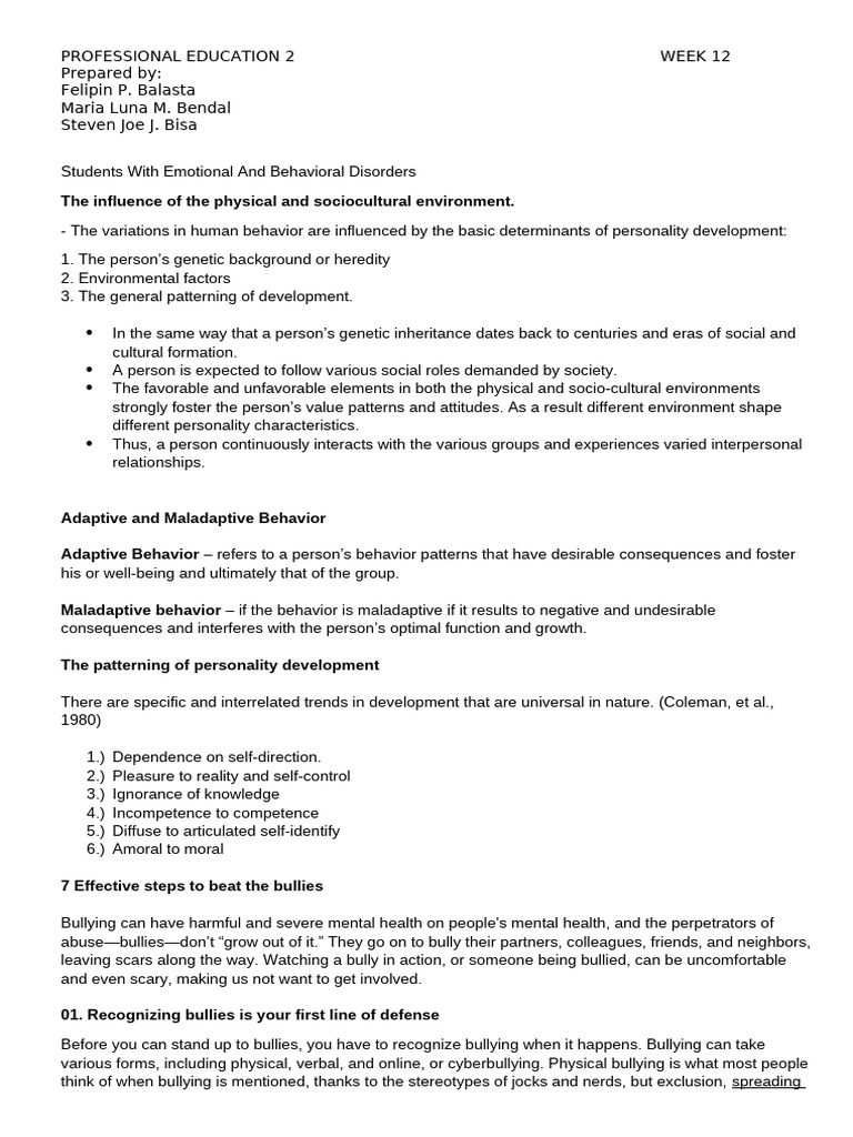 Understanding Bullying and EBD in Students | PDF | Bullying | Mental ...