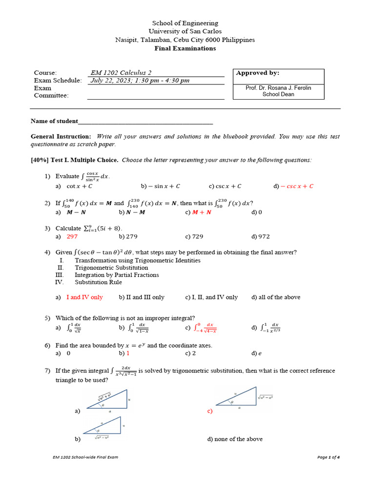 EM 1202 Finals July222023 Answer Key (1) | PDF | Mathematical Objects ...