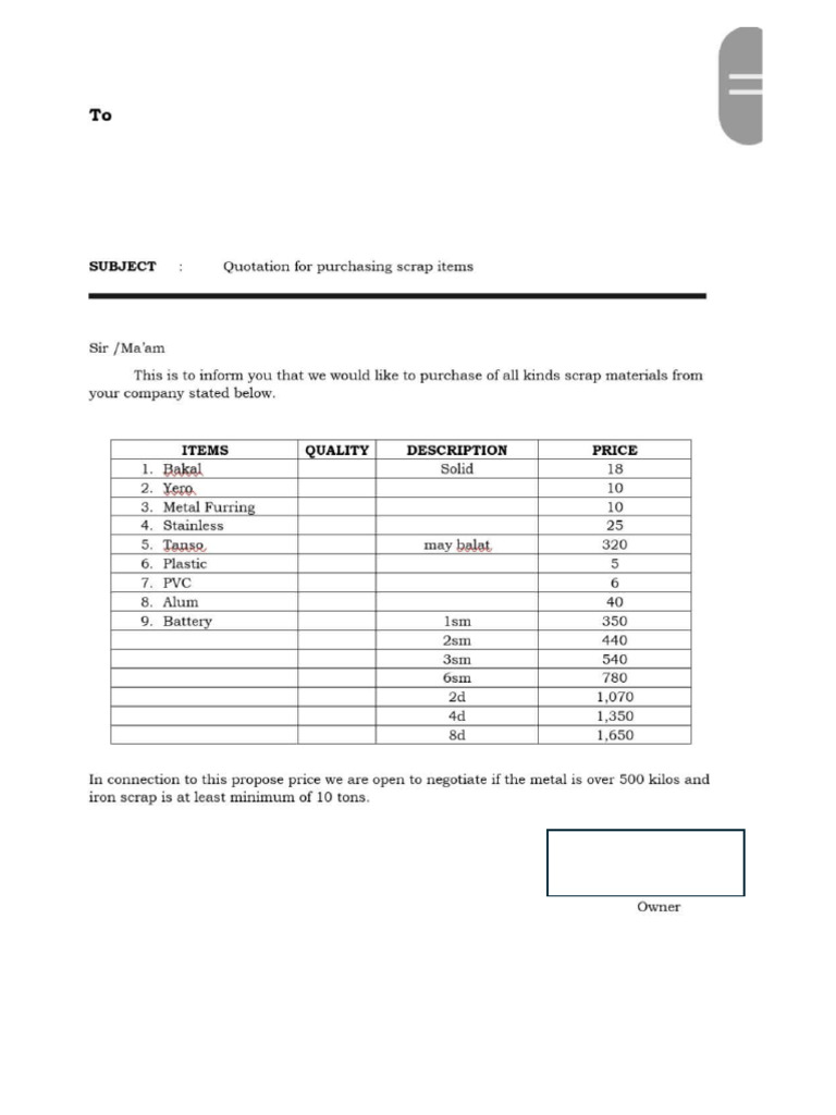 Quotation Scrap | PDF